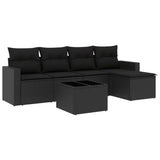 6 Piece Garden Sofa Set with Cushions Black Poly Rattan - Front View