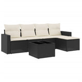 6 Piece Garden Sofa Set with Cushions Black Poly Rattan - Front View