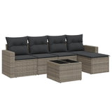 6 Piece Garden Sofa Set with Cushions Grey Poly Rattan - Front View