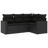 4 Piece Garden Sofa Set with Cushions Black Poly Rattan - Front View