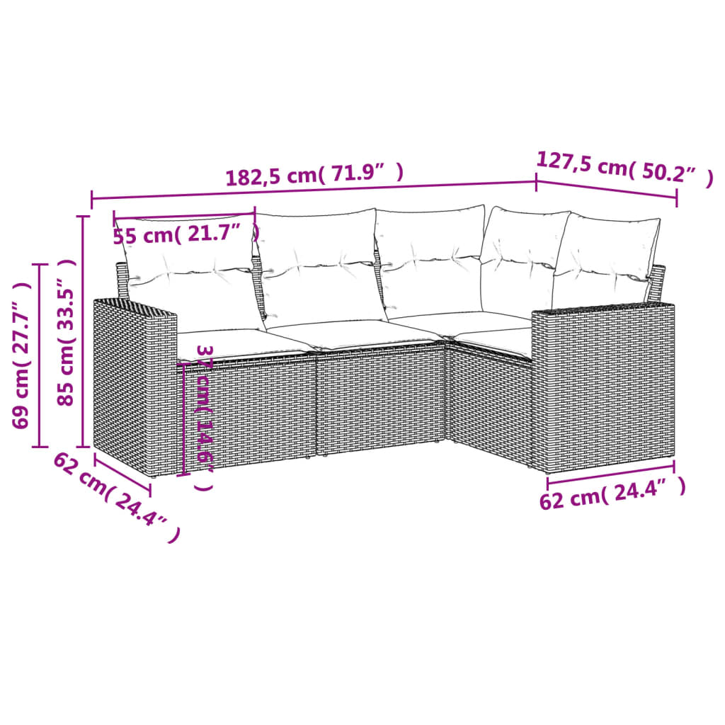 4 Piece Garden Sofa Set with Cushions Black Poly Rattan