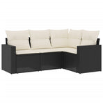 4 Piece Garden Sofa Set with Cushions Black Poly Rattan