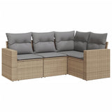 4 Piece Garden Sofa Set with Cushions Beige Poly Rattan - Front View