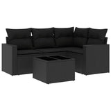 5 Piece Garden Sofa Set with Cushions Black Poly Rattan - Front View
