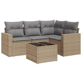 5 Piece Garden Sofa Set with Cushions Beige Poly Rattan - Front View