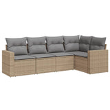 5 Piece Garden Sofa Set with Cushions Beige Poly Rattan - Front View