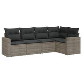 5 Piece Garden Sofa Set with Cushions Grey Poly Rattan - Front View