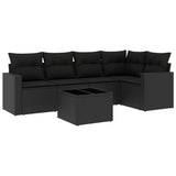 6 Piece Garden Sofa Set with Cushions Black Poly Rattan - Front View