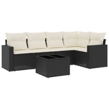 6 Piece Garden Sofa Set with Cushions Black Poly Rattan - Front View