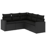 5 Piece Garden Sofa Set with Cushions Black Poly Rattan - Front View