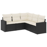 5 Piece Garden Sofa Set with Cushions Black Poly Rattan - Front View