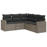 5 Piece Garden Sofa Set with Cushions Grey Poly Rattan - Front View