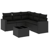 6 Piece Garden Sofa Set with Cushions Black Poly Rattan - Front View