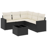 6 Piece Garden Sofa Set with Cushions Black Poly Rattan - Front View