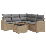 6 Piece Garden Sofa Set with Cushions Beige Poly Rattan - Front View