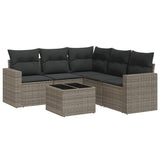 6 Piece Garden Sofa Set with Cushions Grey Poly Rattan - Front View