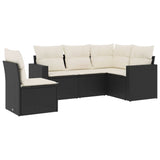5 Piece Garden Sofa Set with Cushions Black Poly Rattan - Front View