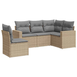 5 Piece Garden Sofa Set with Cushions Beige Poly Rattan - Front View