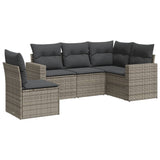 5 Piece Garden Sofa Set with Cushions Grey Poly Rattan - Front View