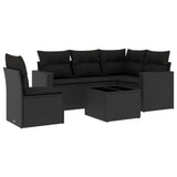 6 Piece Garden Sofa Set with Cushions Black Poly Rattan - Front View