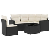 6 Piece Garden Sofa Set with Cushions Black Poly Rattan - Front View