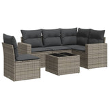 6 Piece Garden Sofa Set with Cushions Grey Poly Rattan - Front View