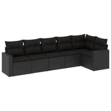 6 Piece Garden Sofa Set with Cushions Black Poly Rattan - Front View