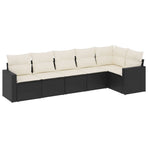 6 Piece Garden Sofa Set with Cushions Black Poly Rattan