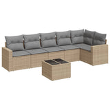 7 Piece Garden Sofa Set with Cushions Beige Poly Rattan
