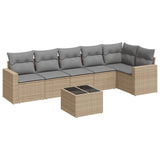 7 Piece Garden Sofa Set with Cushions Beige Poly Rattan - Front View