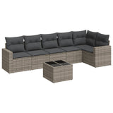 7 Piece Garden Sofa Set with Cushions Grey Poly Rattan - Front View