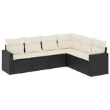 6 Piece Garden Sofa Set with Cushions Black Poly Rattan - Front View