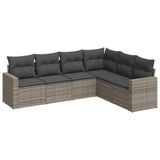 6 Piece Garden Sofa Set with Cushions Grey Poly Rattan - Front View