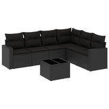 7 Piece Garden Sofa Set with Cushions Black Poly Rattan - Front View
