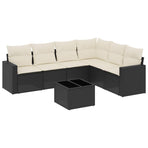 7 Piece Garden Sofa Set with Cushions Black Poly Rattan