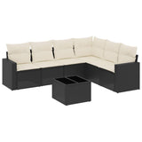7 Piece Garden Sofa Set with Cushions Black Poly Rattan - Front View
