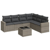 7 Piece Garden Sofa Set with Cushions Grey Poly Rattan