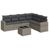 7 Piece Garden Sofa Set with Cushions Grey Poly Rattan - Front View