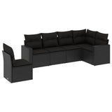 6 Piece Garden Sofa Set with Cushions Black Poly Rattan - Front View