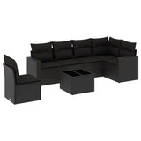 7 Piece Garden Sofa Set with Cushions Black Poly Rattan - Front View
