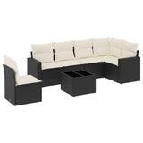7 Piece Garden Sofa Set with Cushions Black Poly Rattan - Front View