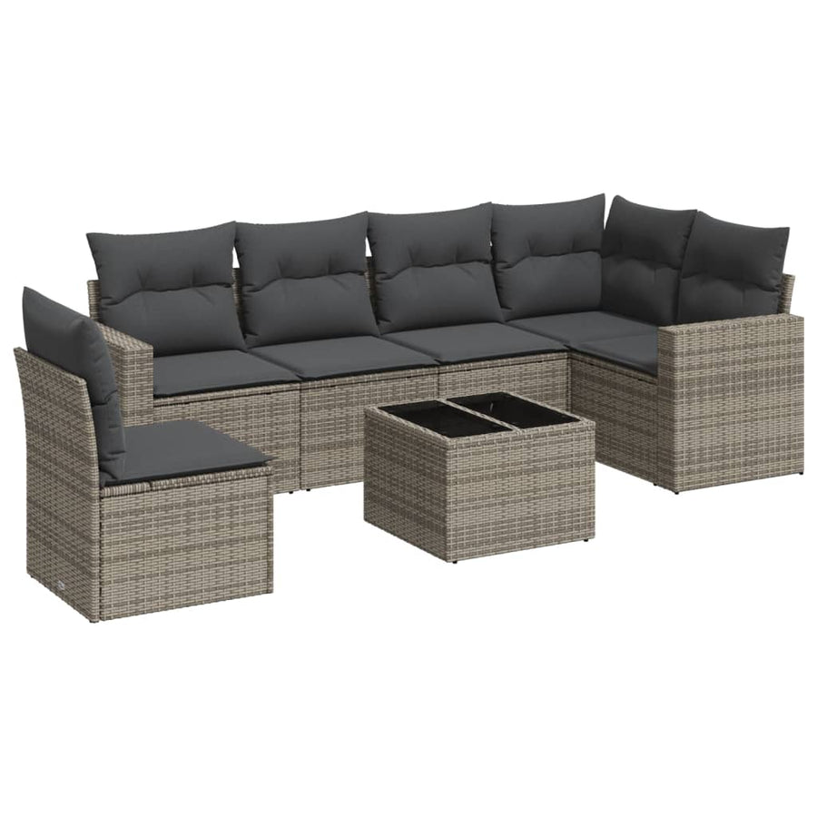 7 Piece Garden Sofa Set with Cushions Grey Poly Rattan