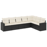 7 Piece Garden Sofa Set with Cushions Black Poly Rattan - Front View