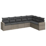 7 Piece Garden Sofa Set with Cushions Grey Poly Rattan - Front View
