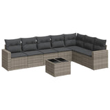 8 Piece Garden Sofa Set with Cushions Grey Poly Rattan - Front View
