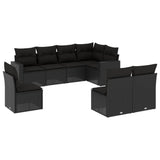 8 Piece Garden Sofa Set with Cushions Black Poly Rattan - Front View