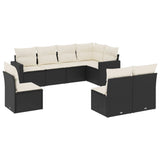 8 Piece Garden Sofa Set with Cushions Black Poly Rattan - Front View