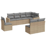 8 Piece Garden Sofa Set with Cushions Beige Poly Rattan