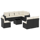 9 Piece Garden Sofa Set with Cushions Black Poly Rattan - Front View