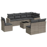 9 Piece Garden Sofa Set with Cushions Grey Poly Rattan - Front View